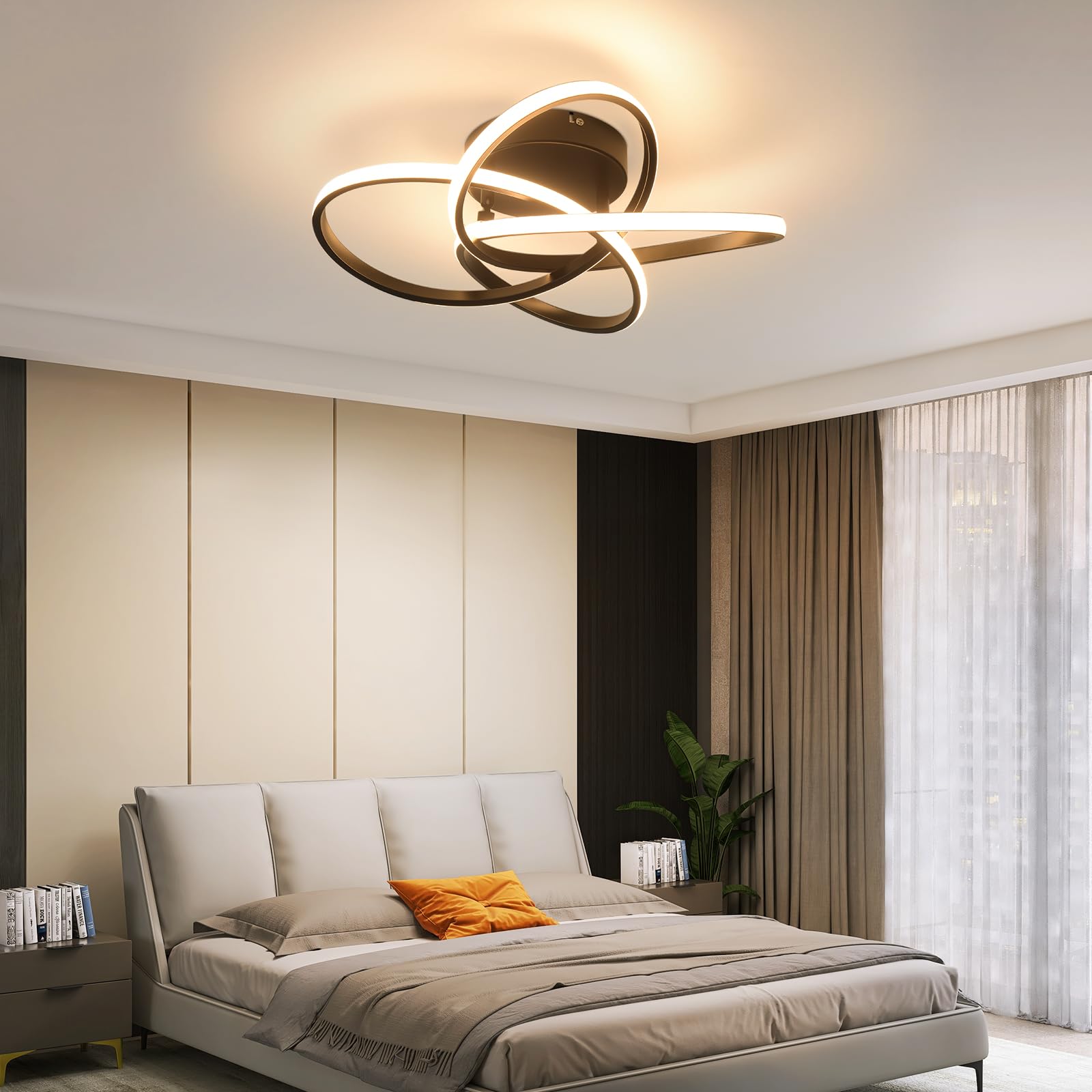 Homefire LED Deckenleuchte Wohnzimmer Deckenlampe Schwarz 46W Dimmbar | Modern Blume Design Wohnzimmerlampe mit Fernbedienung, Metall+Silikon Küchenlampe, Schlafzimmer Deckenleuchten für Küche Flur