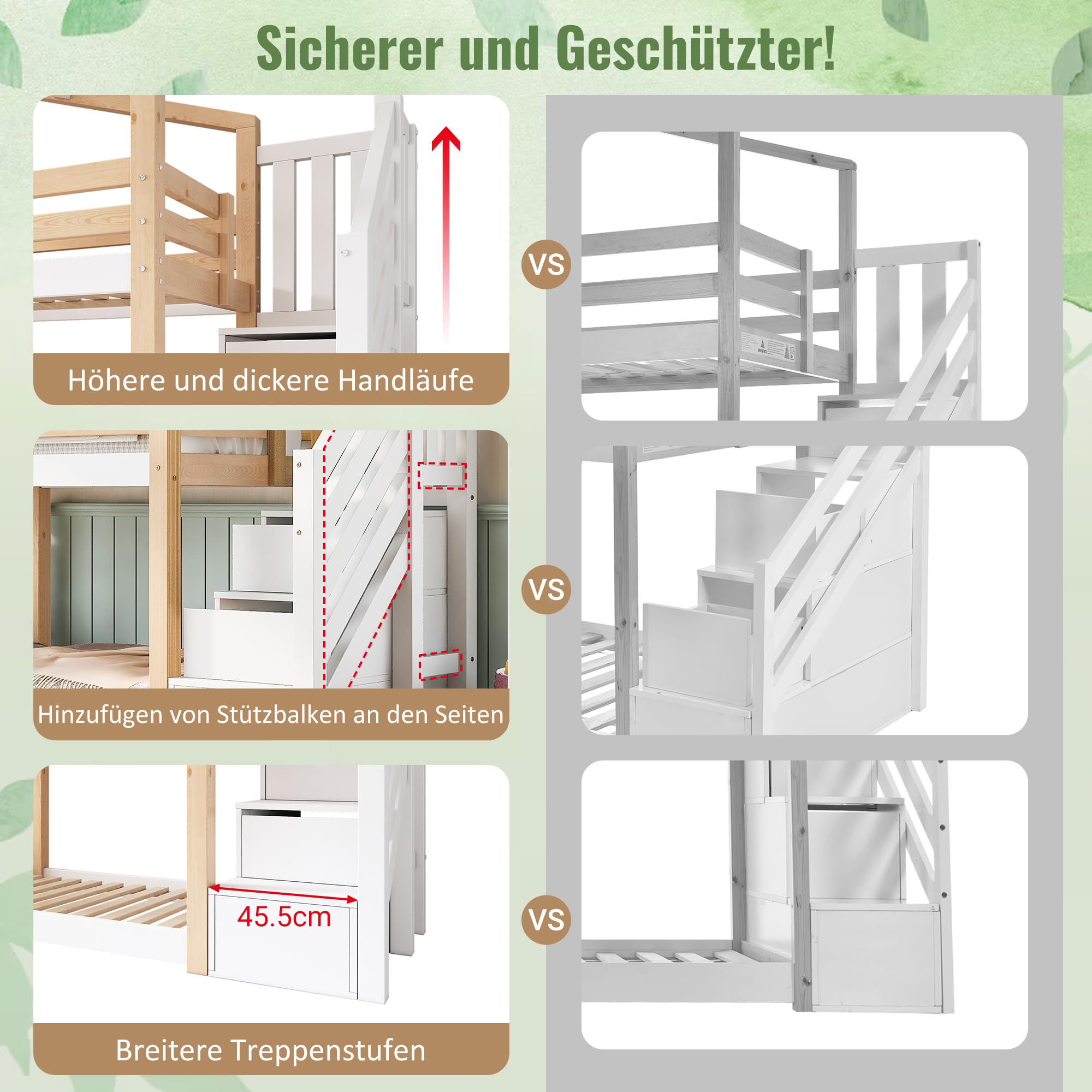ZYLOYAL10 Kinderbett Baumhaus mit Speicherung und Rausfallschutz 90 x 200 cm, Hochbett für Kinder– 2X Lattenrost (Natur)