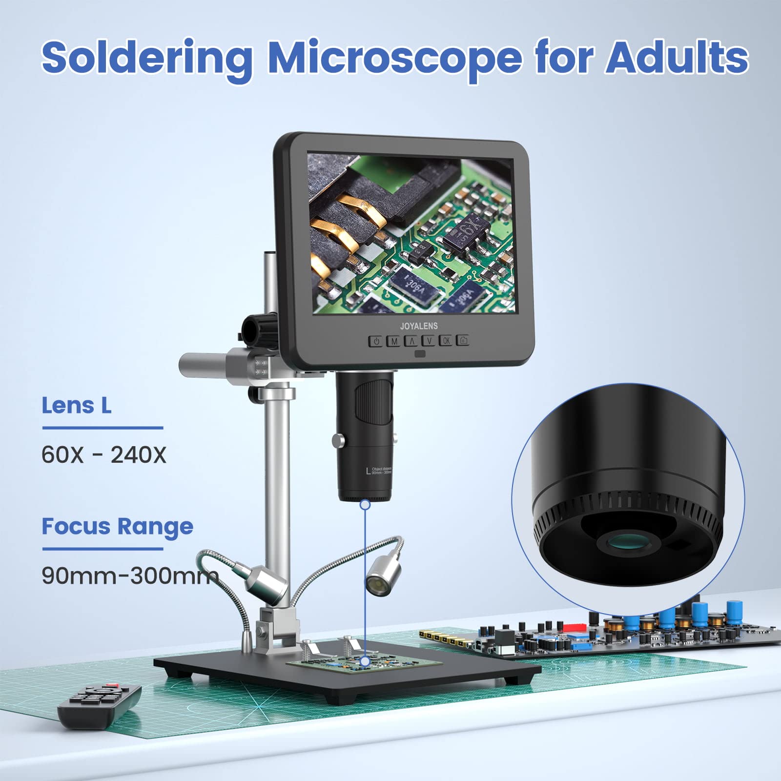 HDMI-LCD-Digitalmikroskop mit 3 Objektiven, 2000 x JL246MS, 17,8 cm Lötmikroskop, Münzmikroskop, biologisches Mikroskop, USB-Elektronische Mikroskopkamera, Windows-kompatibel, 32 GB
