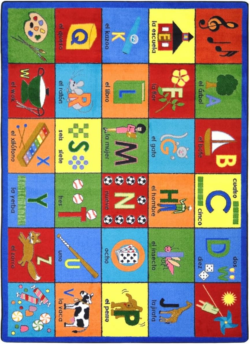 Joy Carpets Kid Essentials Language & Literacy Bilingual Phonics Rug, Multicolored, 5'4" x 7'8"