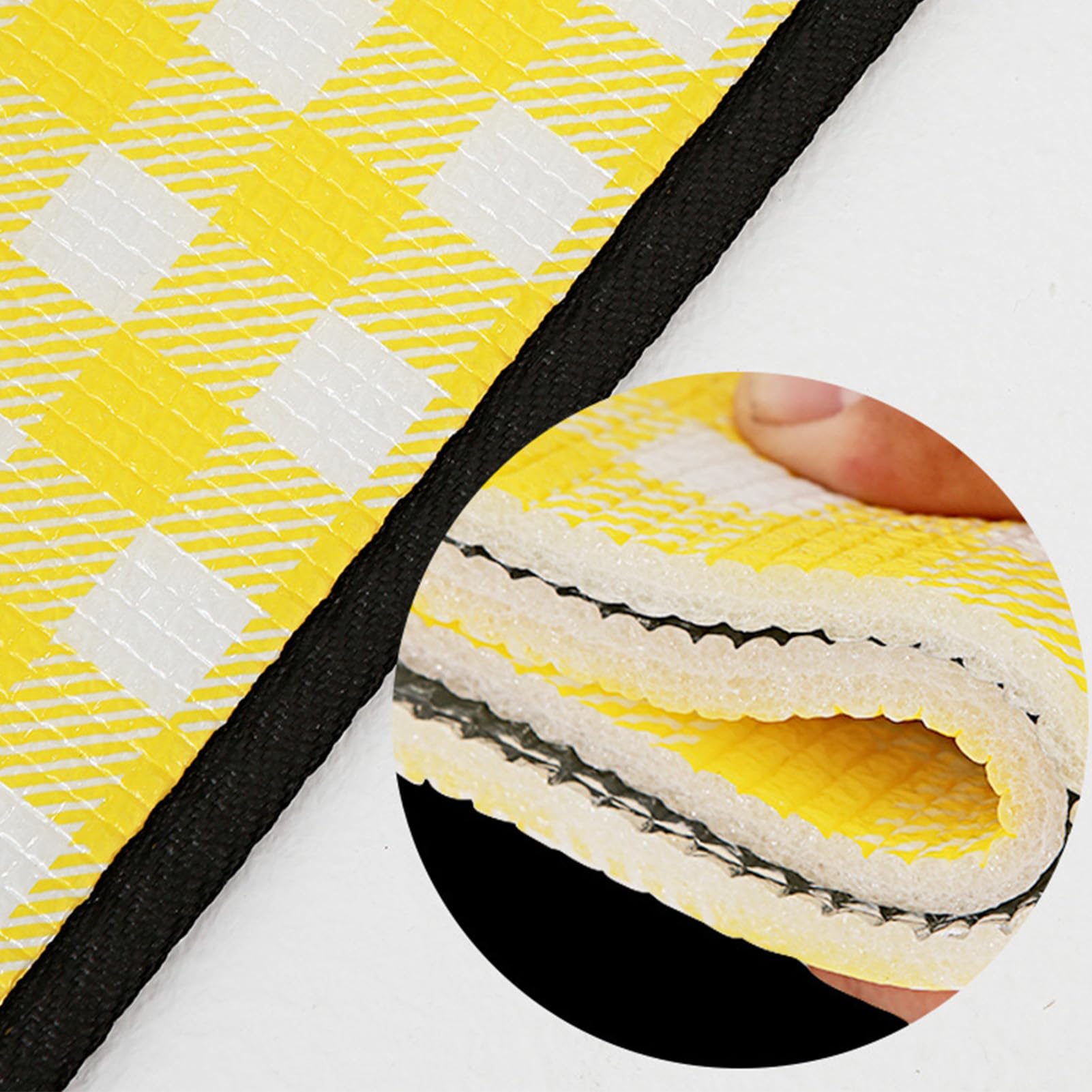 Esterilla de Picnic Impermeable con Estampado de cuadrículas Amarillas, Manta Gruesa para Acampar al Aire, Esterilla Plegable e aislada para picnics y acampadas en la Playa,