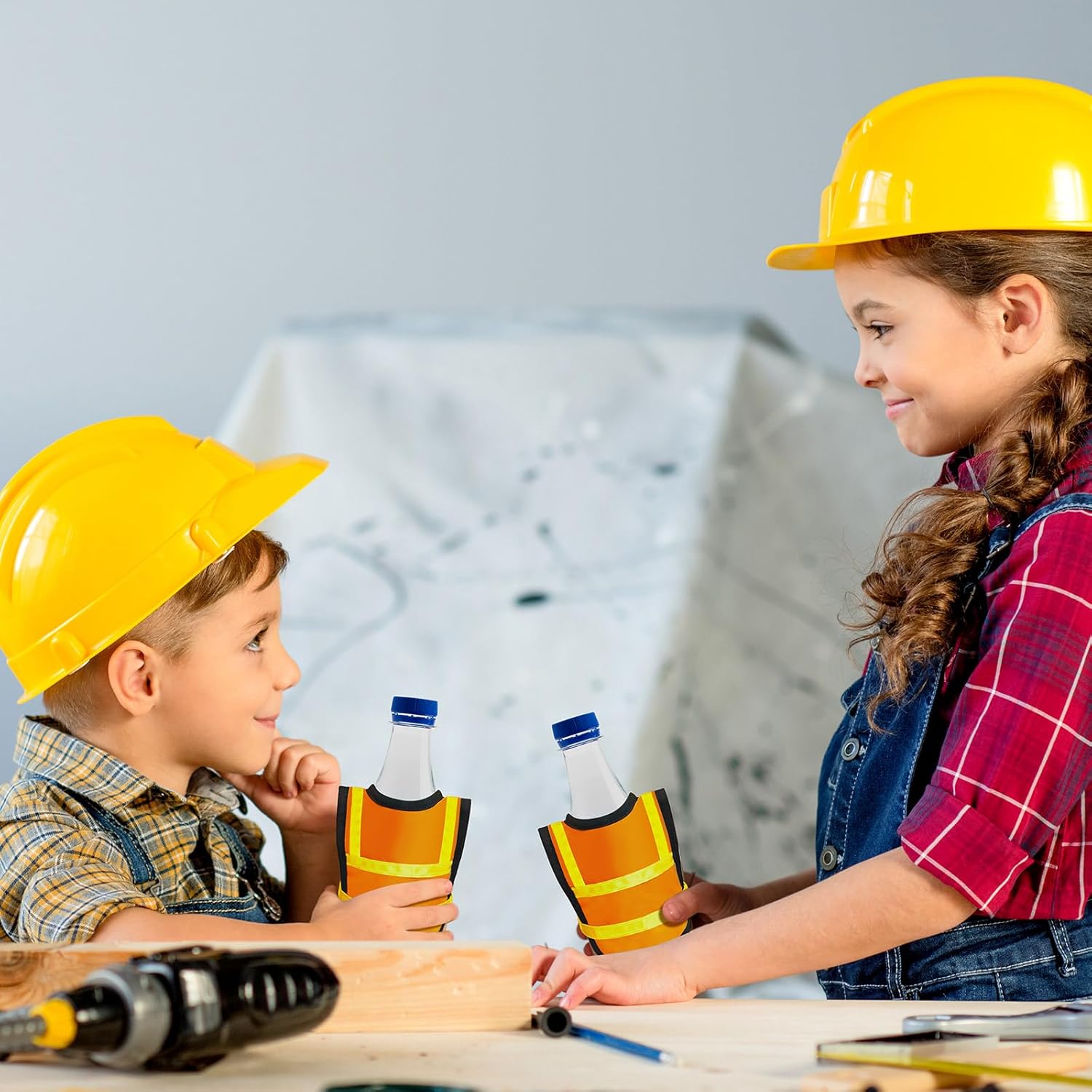 Layhit 40 Pcs Miniature Construction Party Decorations include 20 Mini Safety Hats 20 Mini Safety Vests Construction Themed Birthday Party Favors Cupcake Topper Supplies