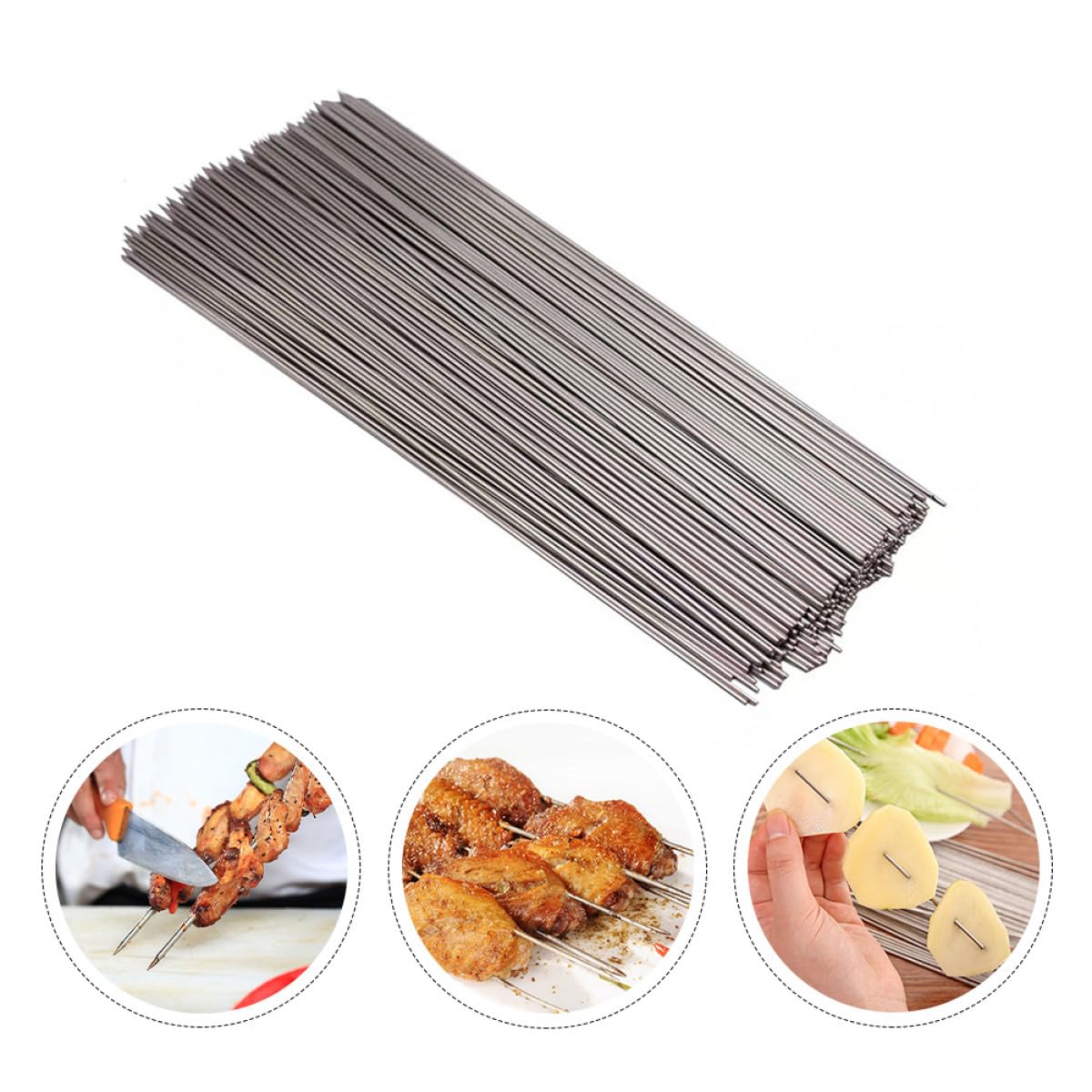GALPADA 100 Pezzi Spiedini Rotondi in Acciaio Inox 304 per Barbecue da Esterno Resistenti al Calore per Picnic e Grigliate in Giardino
