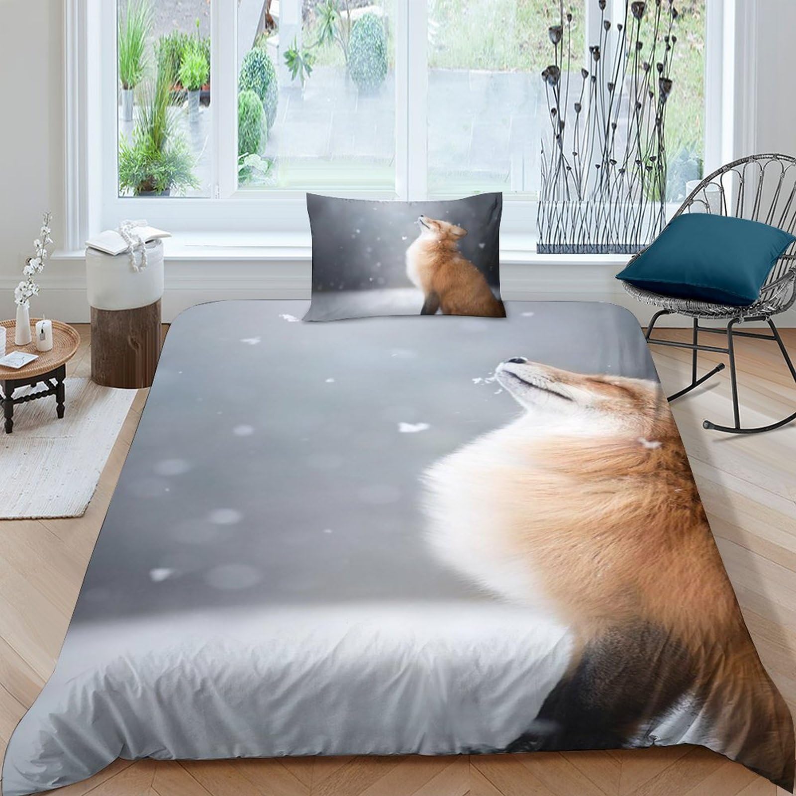Parure de lit renard 3D haute définition en microfibre premium avec taies d'oreiller