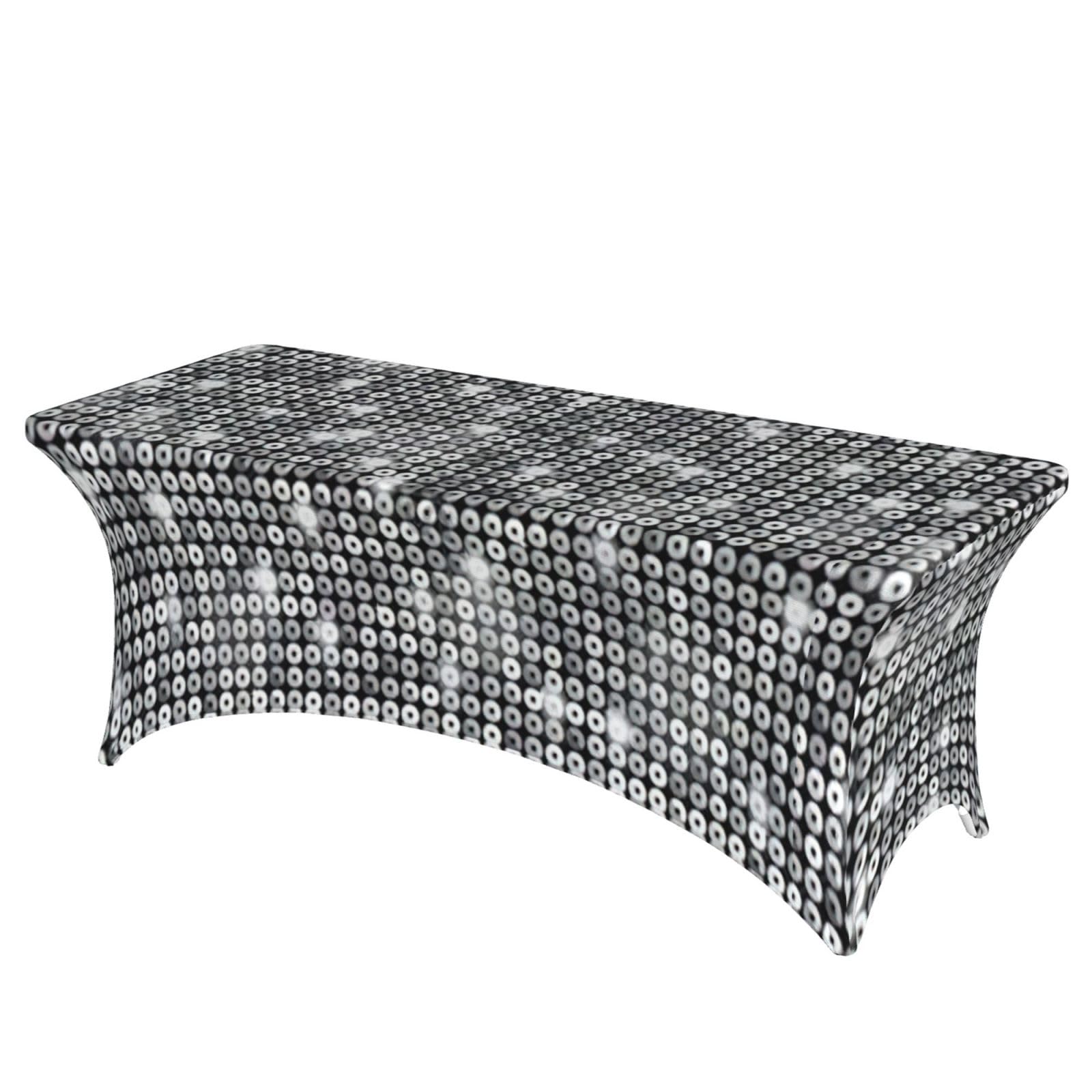 Nappe rectangulaire extensible paillettes argent pour table ovale facile à nettoyer