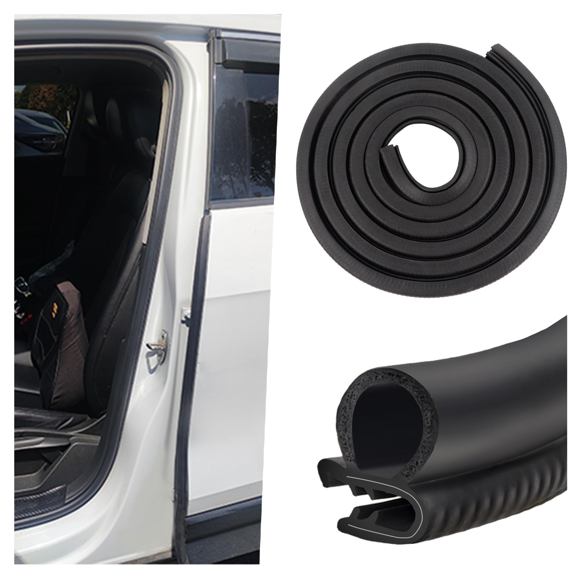 Rubber Seal Strip Car Door Automotive Weather Stripping Black Trim With EPDM Rubber Bulb Side Universal Fit For Cars, Trucks, RVs, Boats, And Home Applications 10ft(3M