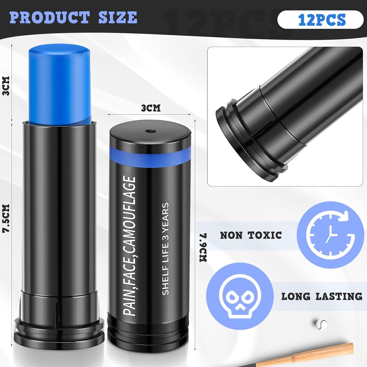 Sweetude 12 Pcs Eye Stick of Black, Sports Eye Stick Football Face Paint Sporting Face Paint for Baseball Softball Stadium Athletes Halloween Cosplay Makeup Parties Accessories