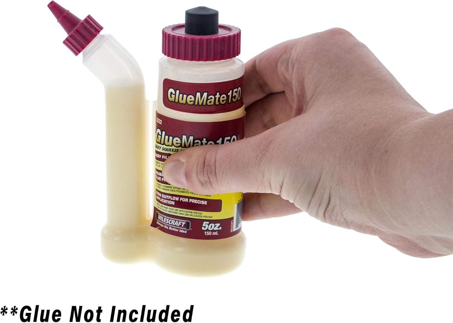 Milescraft 5222 Glue Mate 150-5oz. (150ml) Precision Wood Glue Bottle - Anti-Drip - Dowel and Biscuit Tips Included - Easy Flow Multi-Chamber Design - Ideal for Woodworking