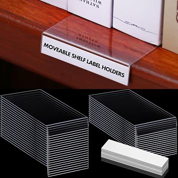 Containlol 30 Pcs PVC Shelf Label Holders with Insert Card, 6.5x3x0.6