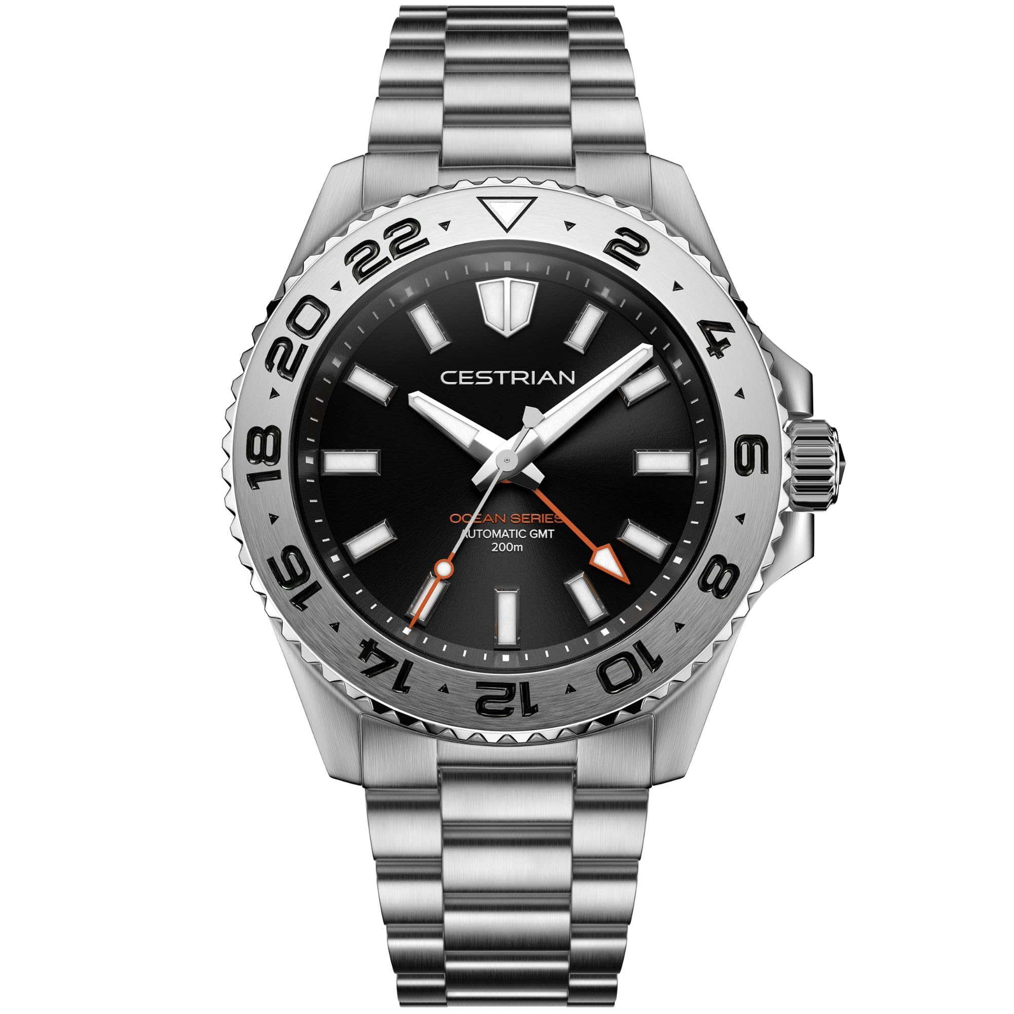 Cestrian Ocean Series 42 mm automatyczny zegarek męski - czarna tarcza, koperta i bransoletka ze stali nierdzewnej 316L, wodoodporny 200 m