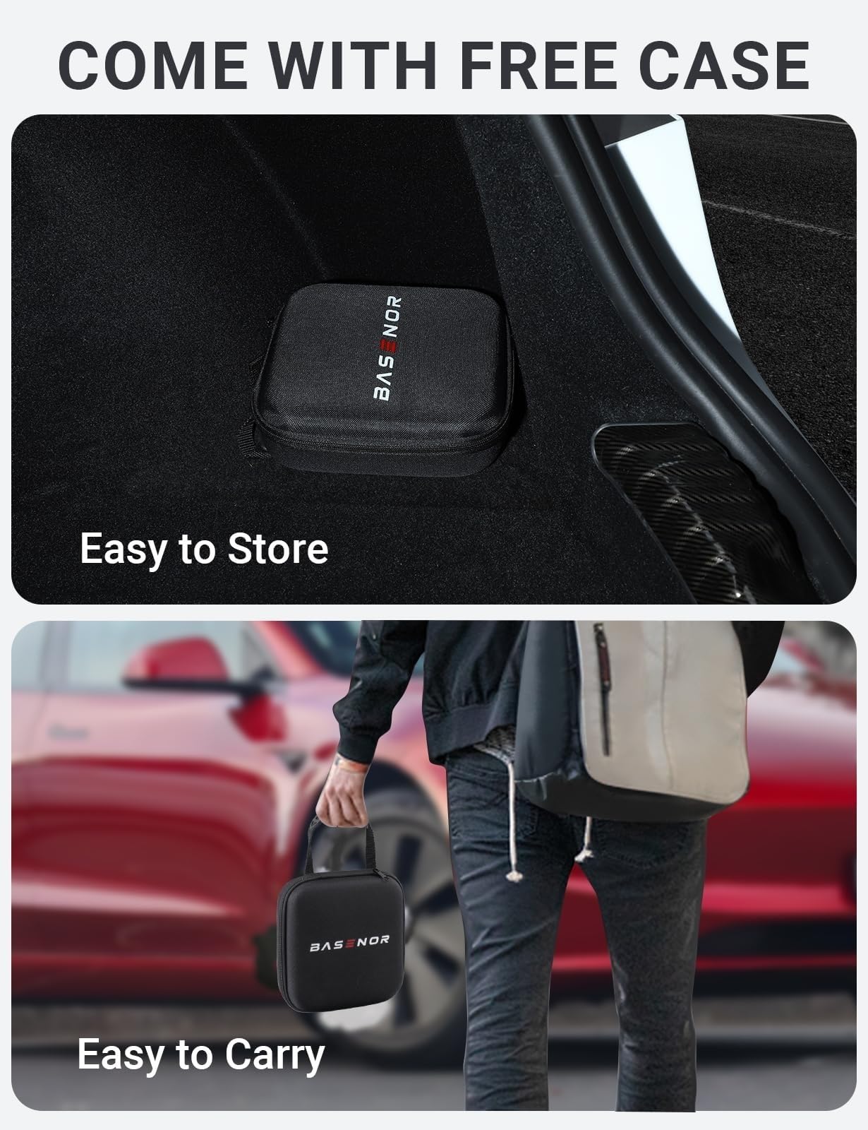 BASENOR 2013-2026 Podno?nik do Tesla Model Y Model 3 Model S Model X kr??ki podnosz?ce, adapter z futera?em do przechowywania, akcesoria Tesla Gen 3 (chroni bateri? i podwozie) (4 sztuki)