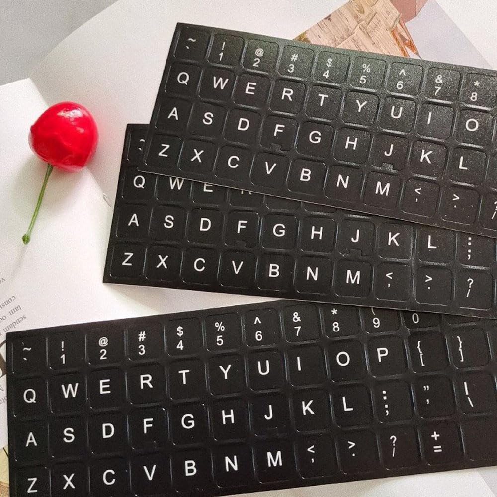 Pegatinas universales para teclado inglés, paquete de 2 pegatinas para teclado, pegatinas para teclado de computadora, fondo plateado y letras grandes negras, pegatinas para computadora, portátil