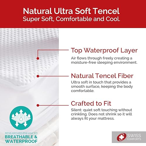 Miniatura 7 de Protector de colchón 100% impermeable tamaño Queen – Funda de colchón Tencel | Naturalmente refrescante, transpirable y silencioso | Sábana bajera