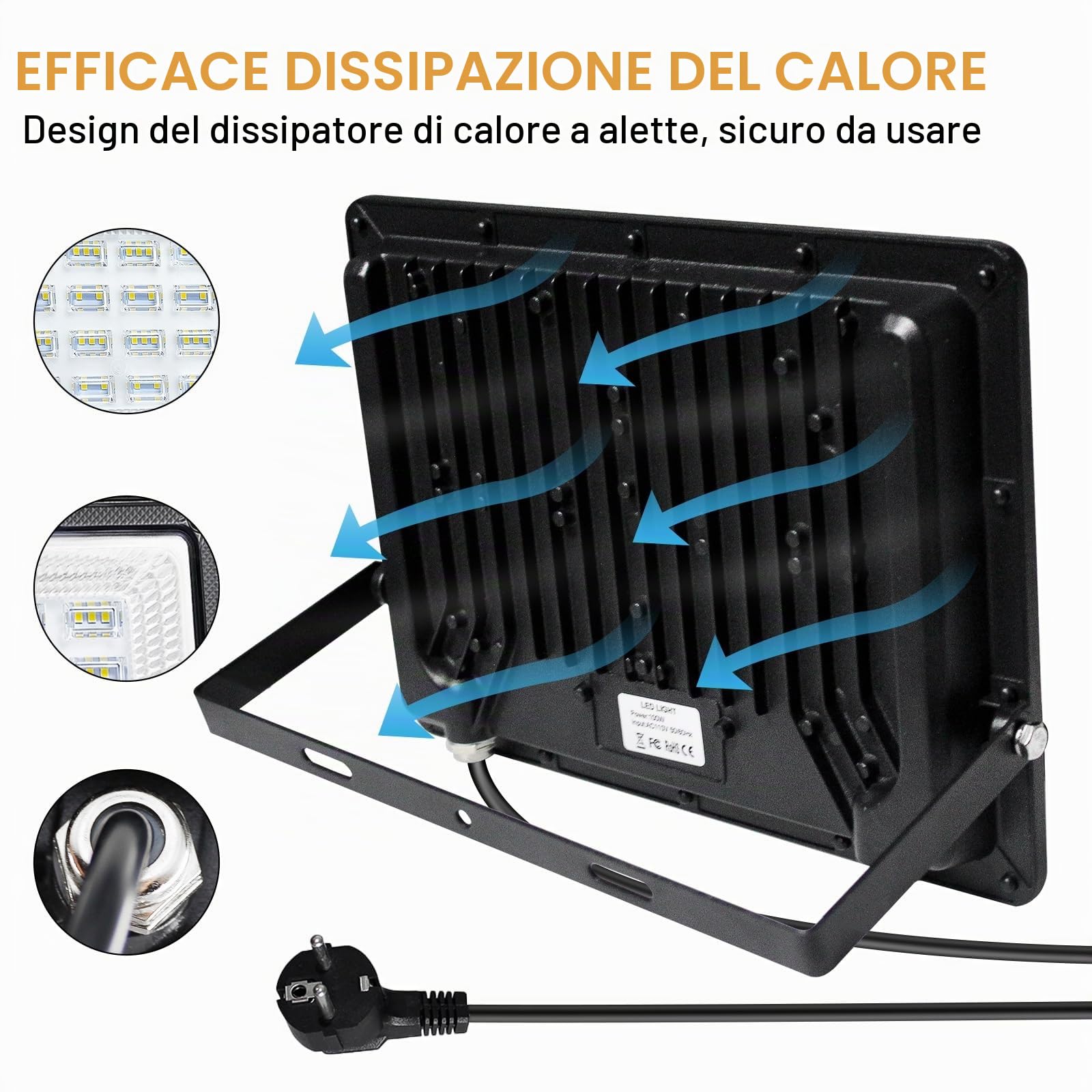 CREATESTAR Faretto Led da Esterno 100W 2 Pezzi, 10000LM Faretti Led Esterni 6500K luce bianca fredda, IP66 Impermeabile Faro Led Esterno per magazzino, garage, giardino, parcheggio, campo sportivo