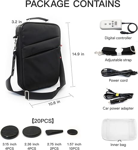 Miniatura 6 de Juego de calentador de piedras de masaje portátil, 20 piedras calientes de basalto con kit de calentador, masajeador eléctrico de piedras calientes