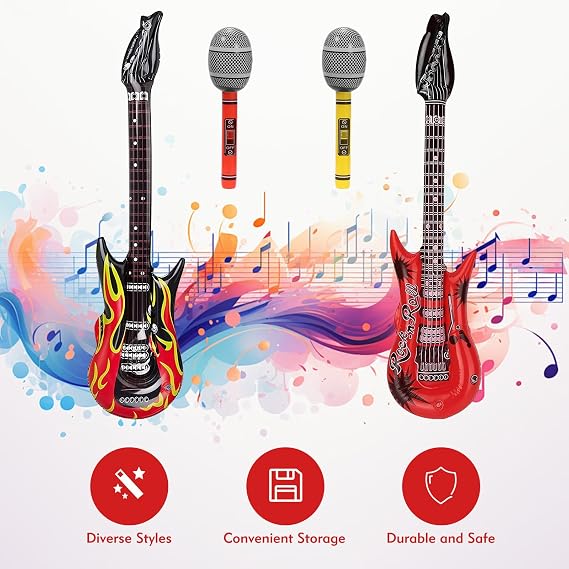 4PCS Inflatable Guitar and Microphone, Kids Rockstar Accessories