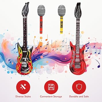 4PCS Inflatable Guitar and Microphone, Kids Rockstar Accessories