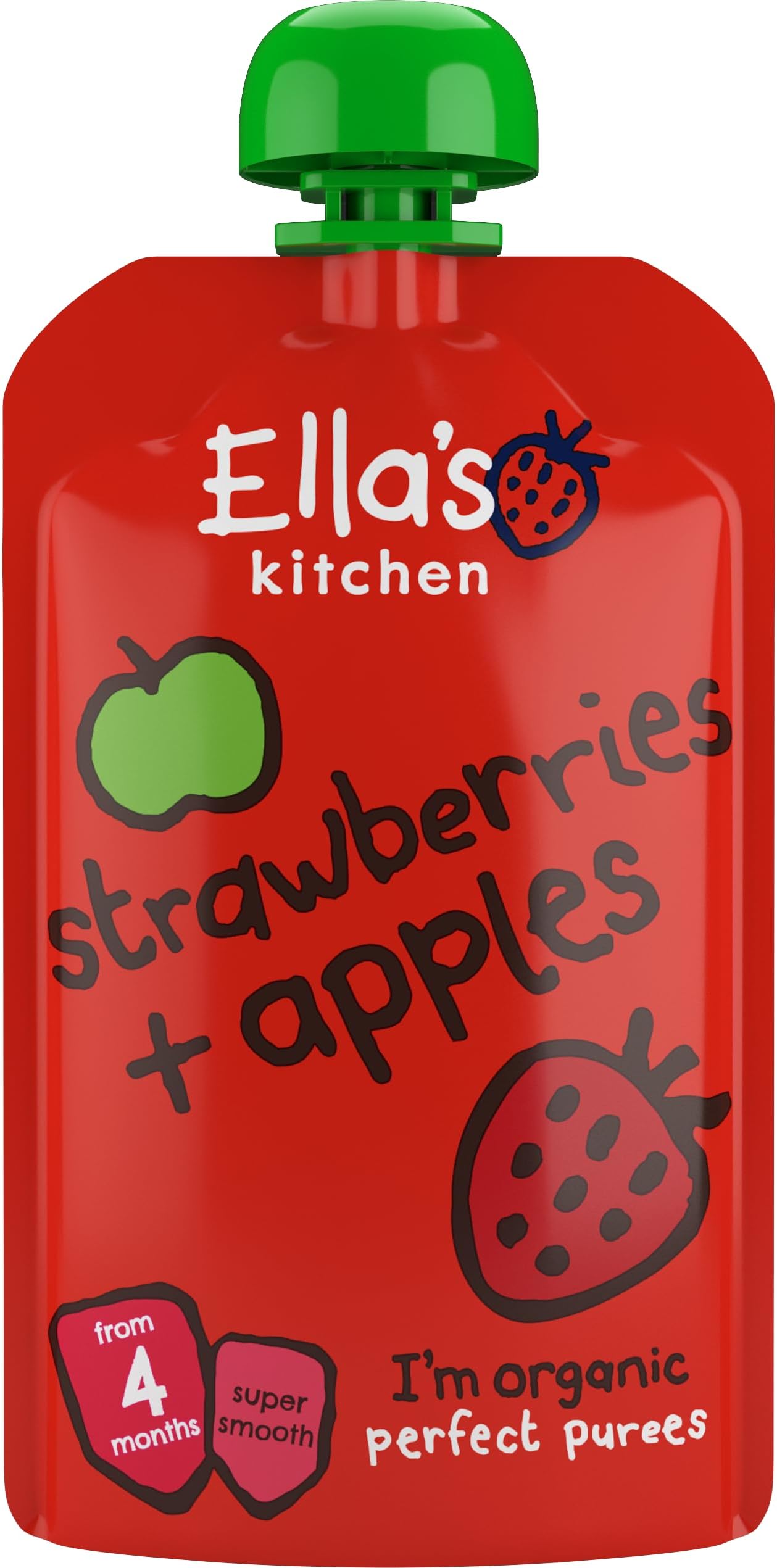 Ella's Kitchen Organic Super Smooth Strawberries and Apples Puree, 4+ Months Baby Food, Gluten & Dairy Free - 120g