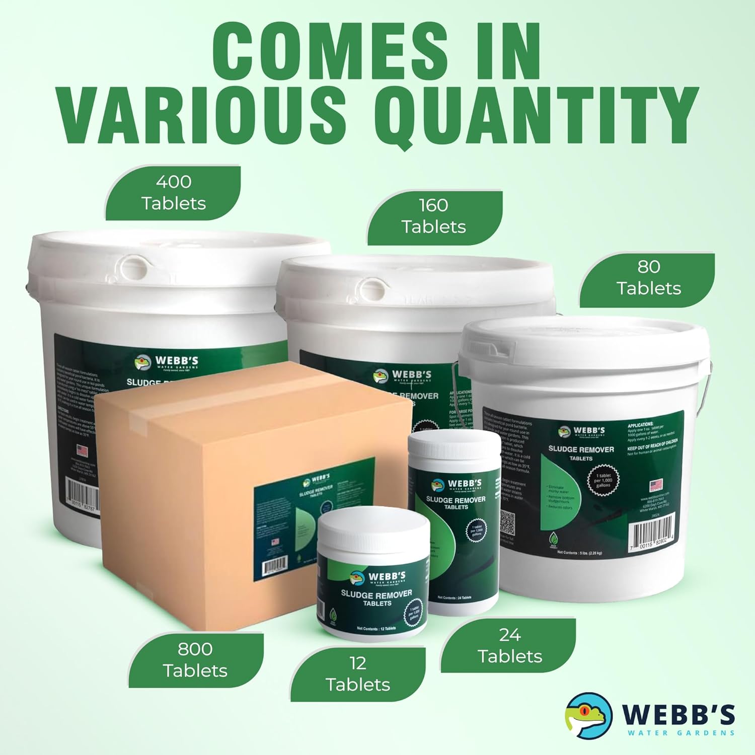 Webbs Water Gardens Pond Maintenance Bundle - 24 Tablets Pond Sludge Remover and 24 Packets All-Season Pond Bacteria with Barley - Ideal for Koi, Birds, Fish, and Pet - Treats up to 1000 Gal