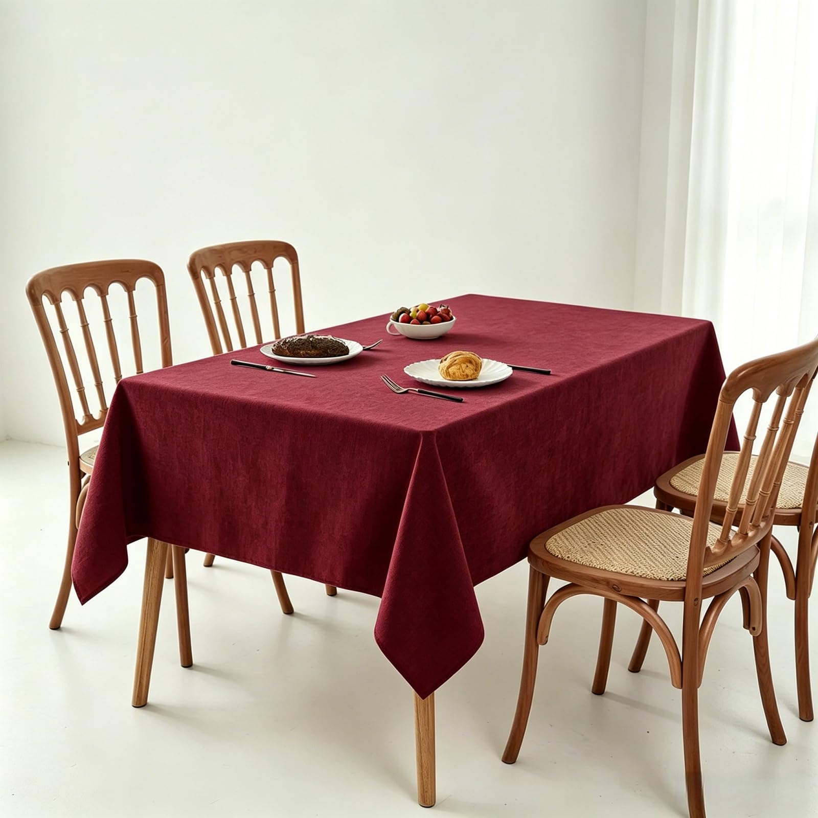 LIHUANE Table Cloth Wipe Clean 135 x 235 cm Wipeable Water Resistant Wipe Clean Tablecloth Washable Polyester for Rectangle Tables, Red Wine