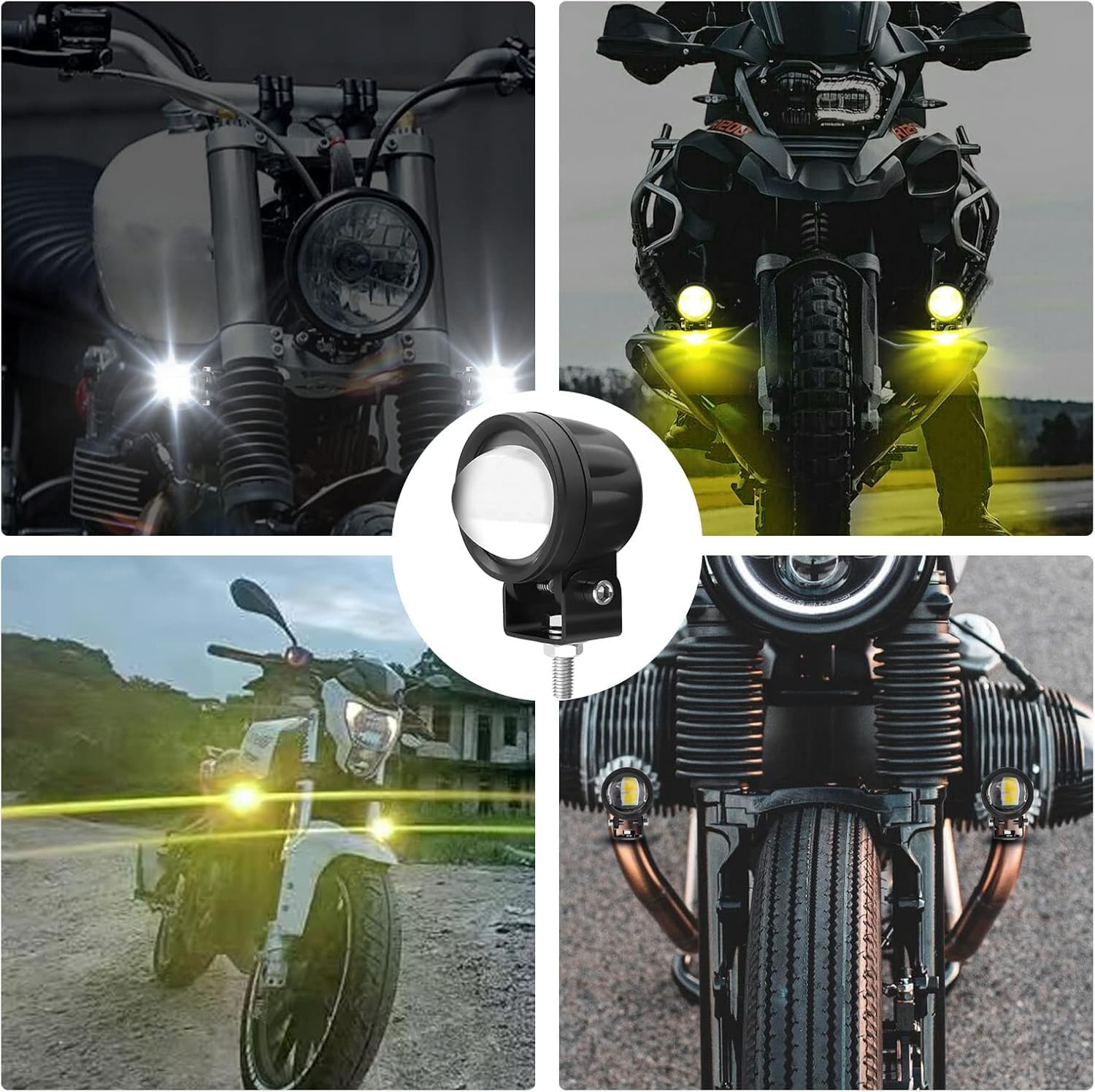 Biqing 2PCS Faretti Supplementari LED Ambra/Bianco per Moto 12V 24V - Fendinebbia con Interruttore