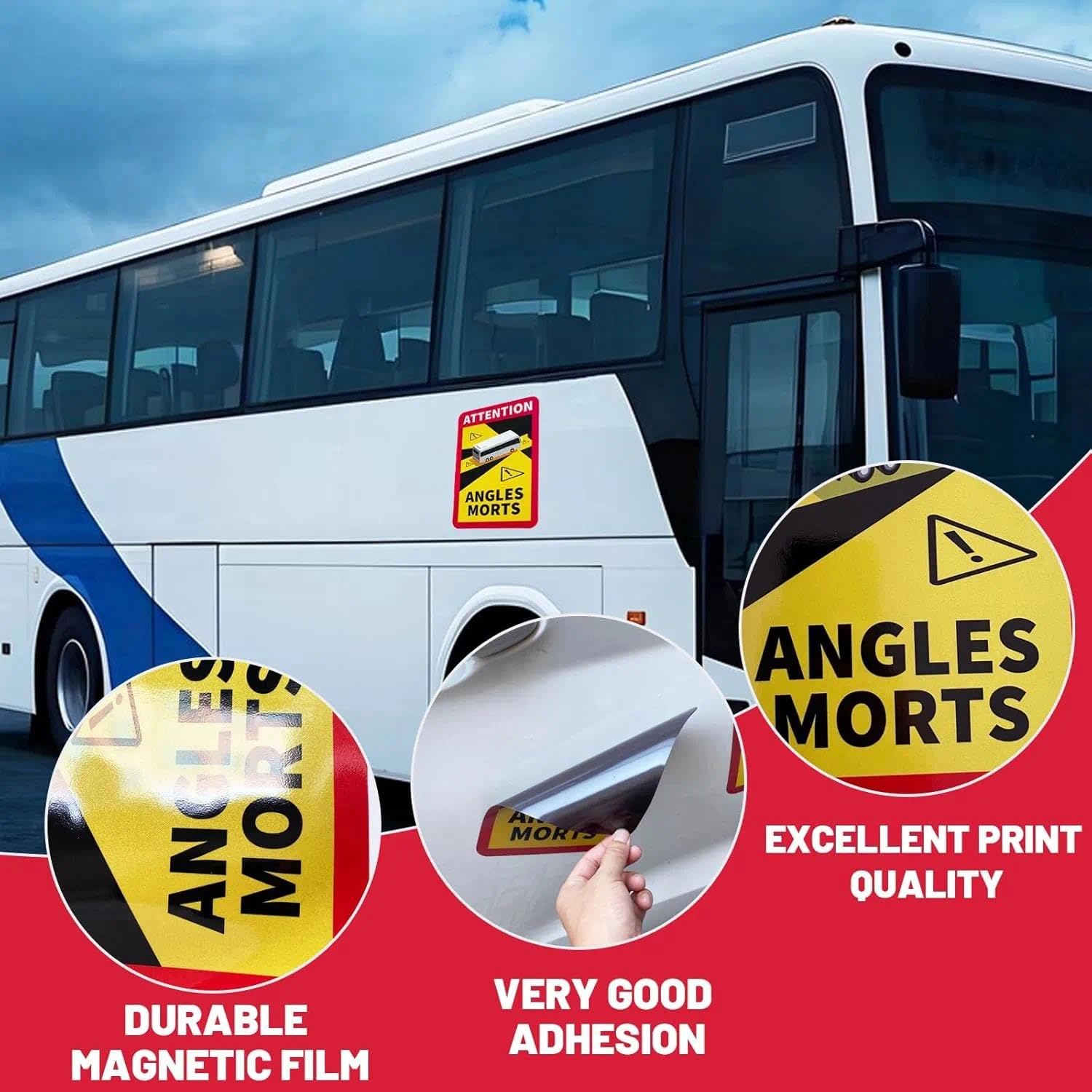 3Pcs Magnéticas Attention Angles Morts Adhesivos 25 x 17 cm Señal ángulos Muertos Homologado Pegatina Cartel de Advertencia para Francia, con protección UV, para Camiones y Caravanas - 4