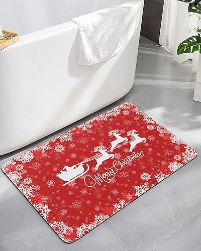 ALAGEO Chrsitmas Bathroom Rug Bath Mat Reindeer Sled Santa Claus ater Absorbent Bath Rug Non-Slip Bathroom Mat, Washable Quick Dry Bath Mats for