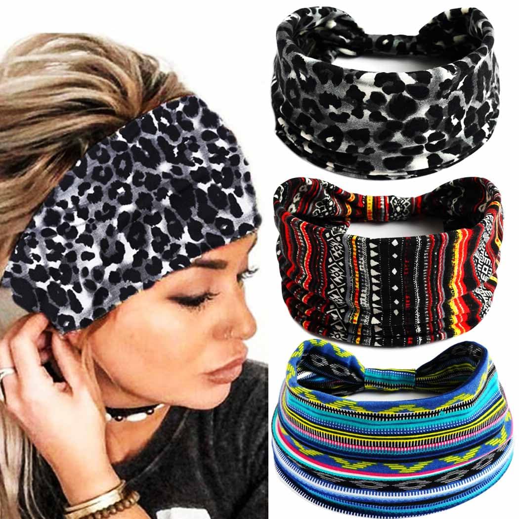 Fasce Per Capelli Larghe Boho 3 Pezzi: Turbanti Elastici Con Nodo, Morbidi E Alla Moda, Per Donna E Ragazza, Colori Popolari - 2