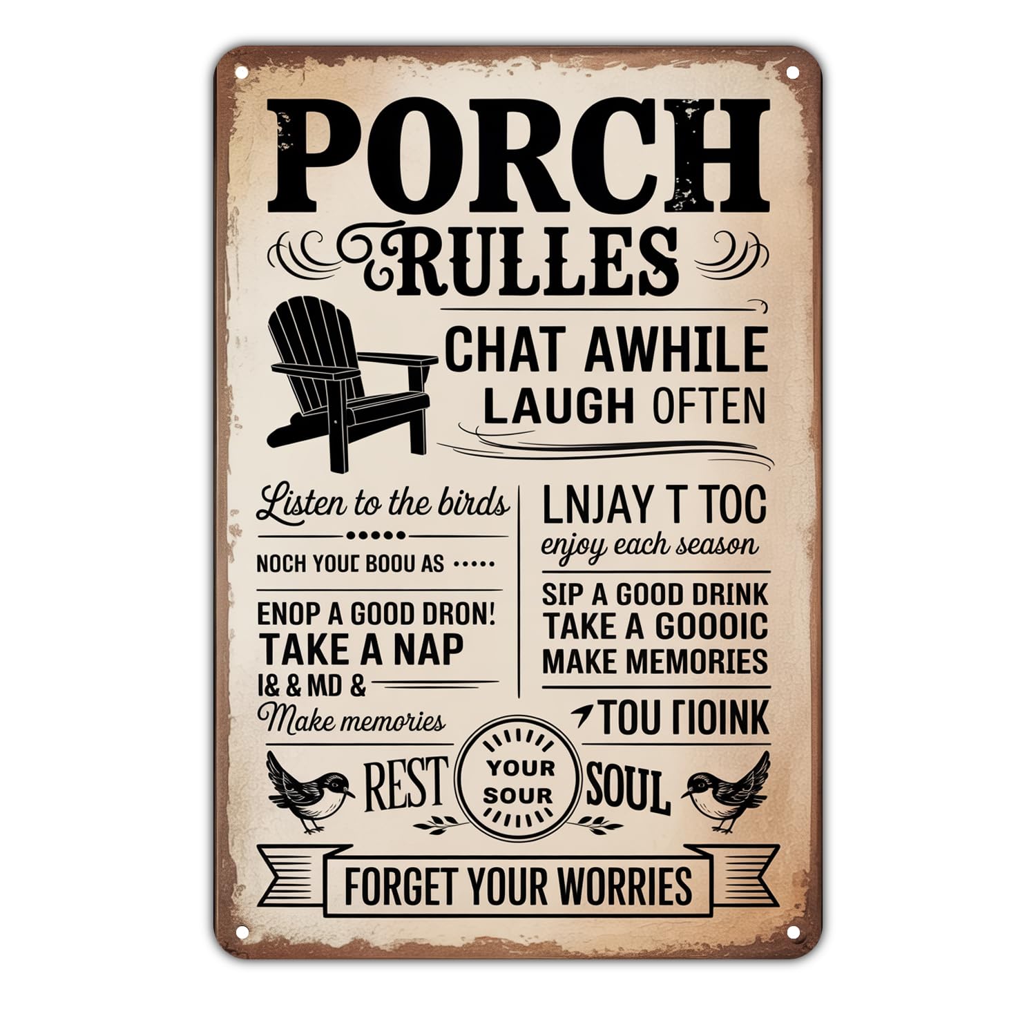 Porch Rules Tin Sign Vintage Relax Metal Sign Print Aesthetic Metal Tin Sign 8X12 Inch