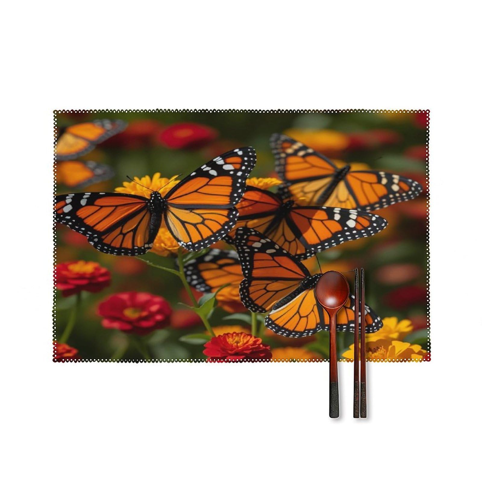 Monarch Butterflies Placemats Set of 6 Heat Resistant Non-Slip Place Mats Washable Wipeable Table Mats Elegant Farmhouse Placemat for Kitchen Dining Outdoor Party Table Decor