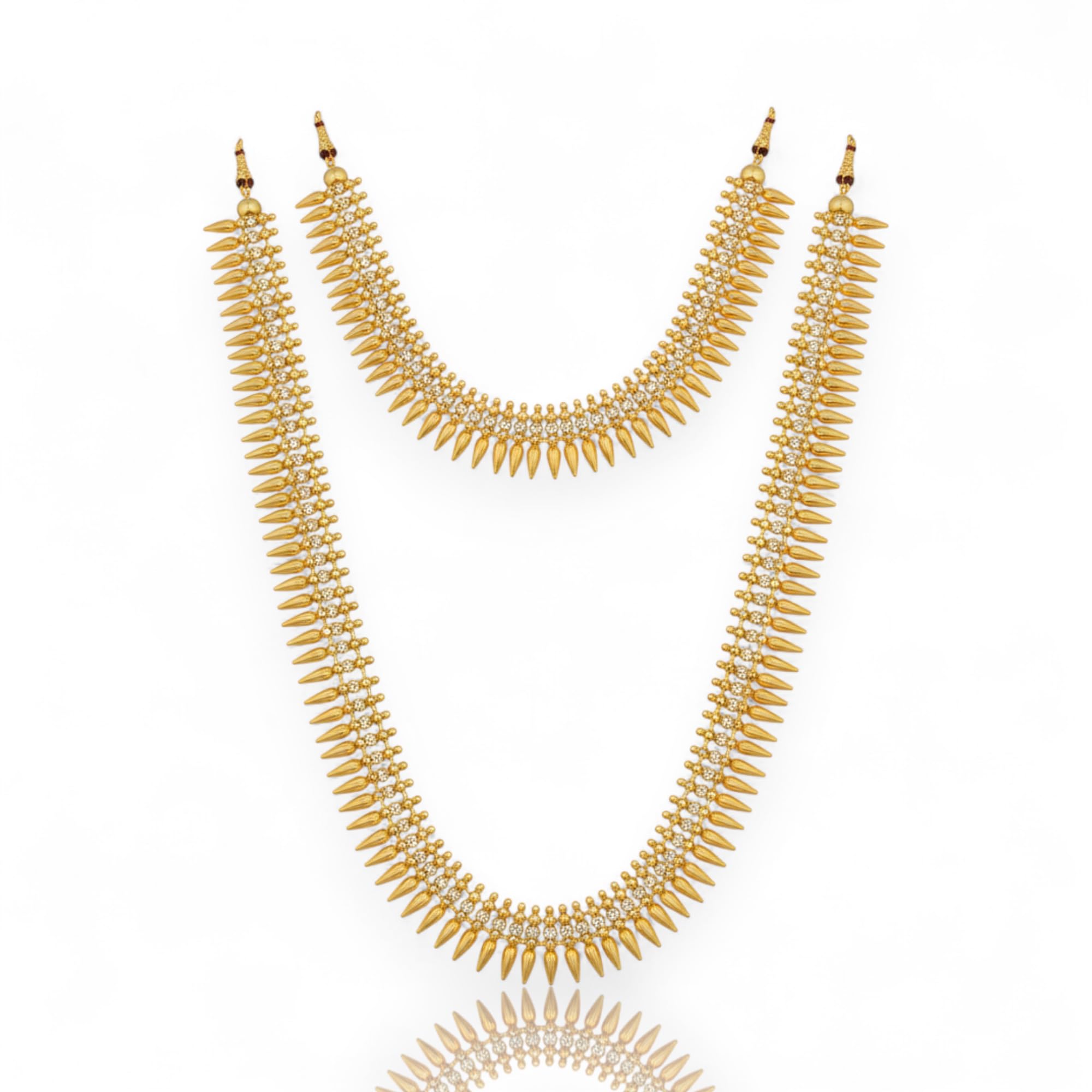 Kerala Style Necklace attached Adjustable Back Chain | Great for Special Gatherings | (White, Combo-Short & Long Necklaces)