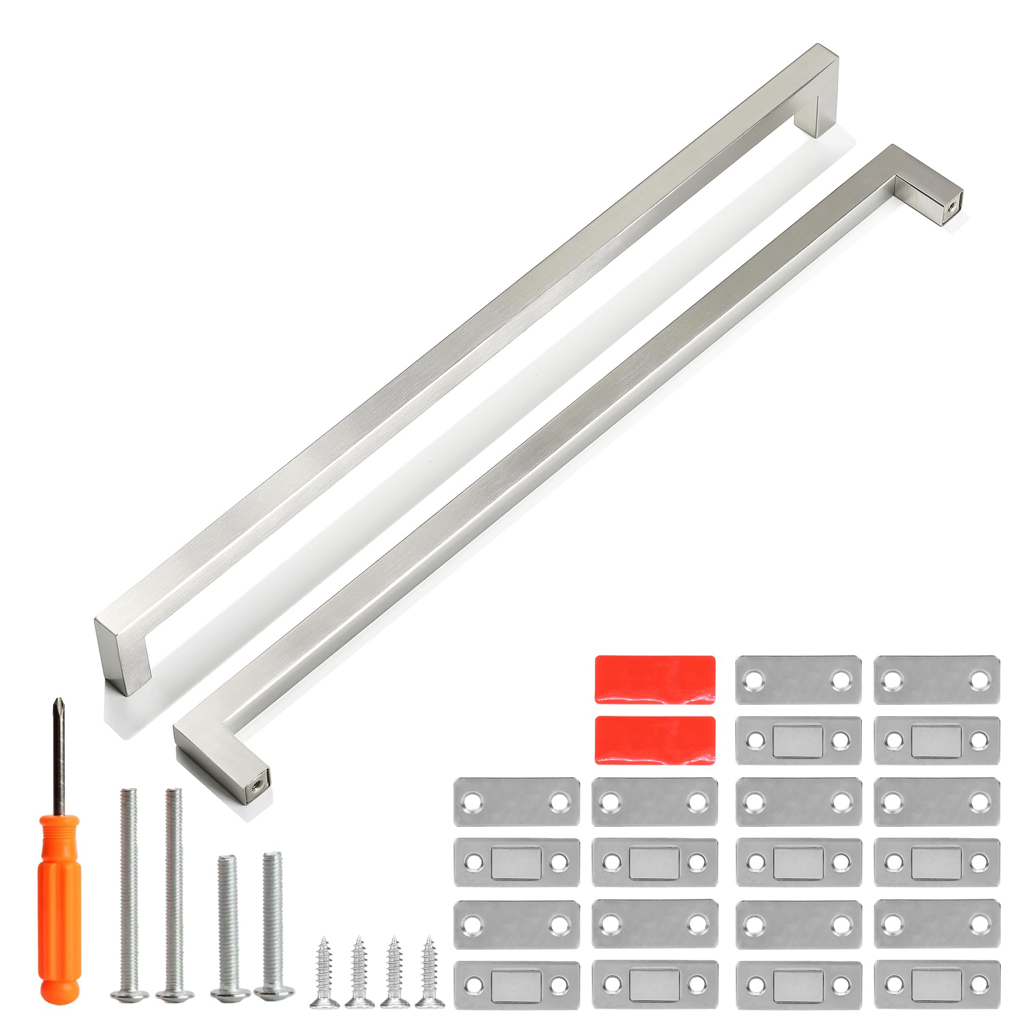 Redunest Cabinet Pulls Brushed Nickel Cabinet Handles 10 Pack 13-4/5 Inch Drawer Pulls and 10 Pack Cabinet Magnetic Catch, Stainless Steel Kitchen Door Cupboard Cabinet Handles, 352mm Hole Centers