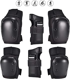 6 in 1 Profi Schutzausrüstung Knieschoner Protektoren Set für Kinder & Erwachsene, Verstellbar Knieschoner Ellenbogenschüt...