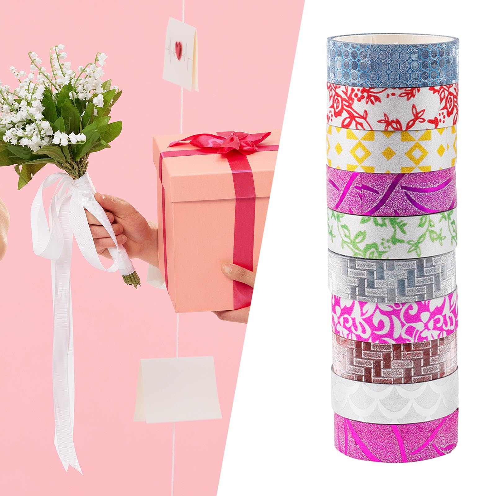 F Fityle 5X 10 Piezas Cintas de Valentín Cinta Adhesiva Cinta de con Brillo Dulce para Suministros para Manualidades de Boda Tarjetas de S