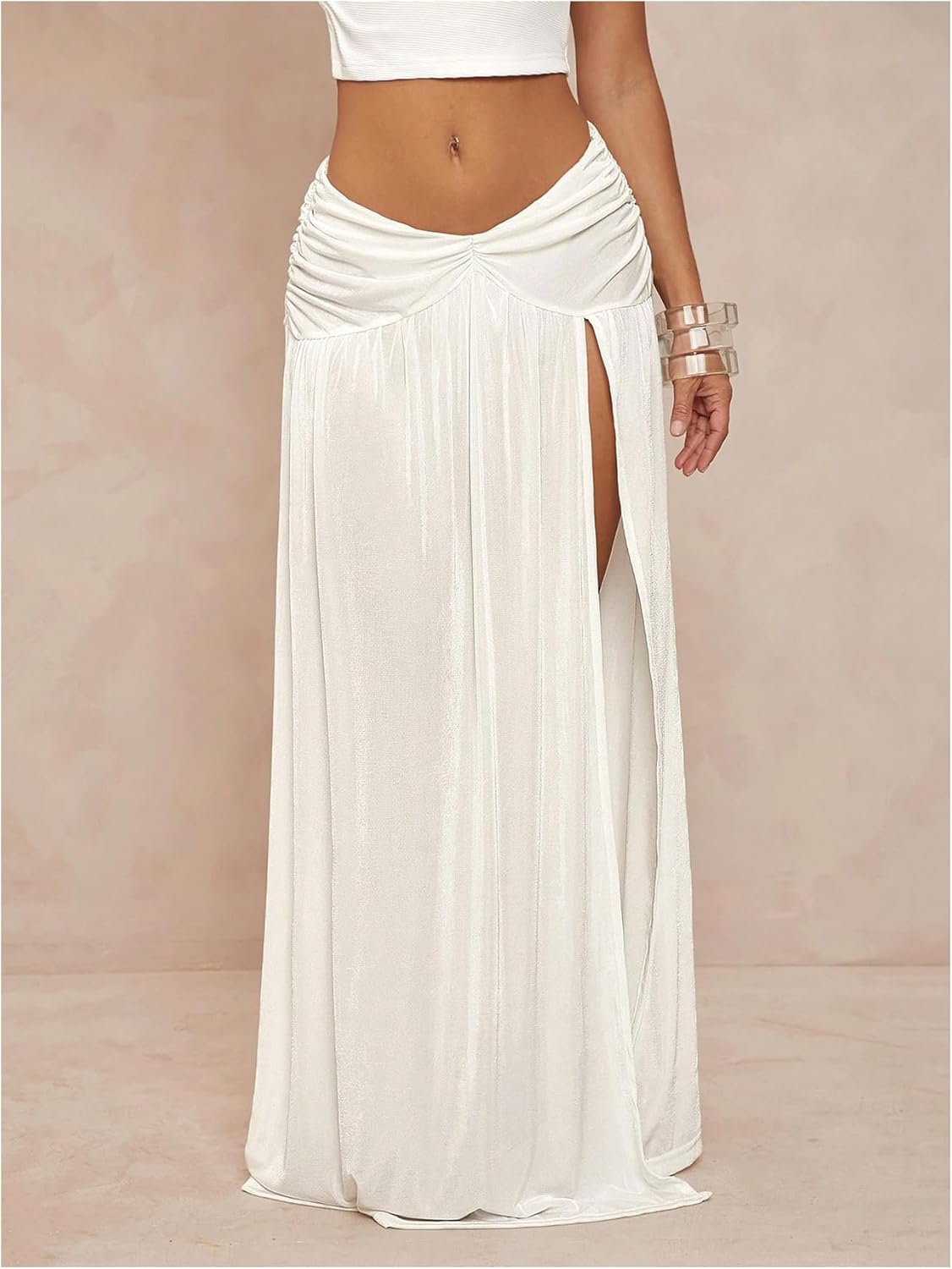 Milumia Women's Low Rise Maxi Skirt Side Slit Beach Ruffle Hem Flowy Boho Long Skirts - Image 2