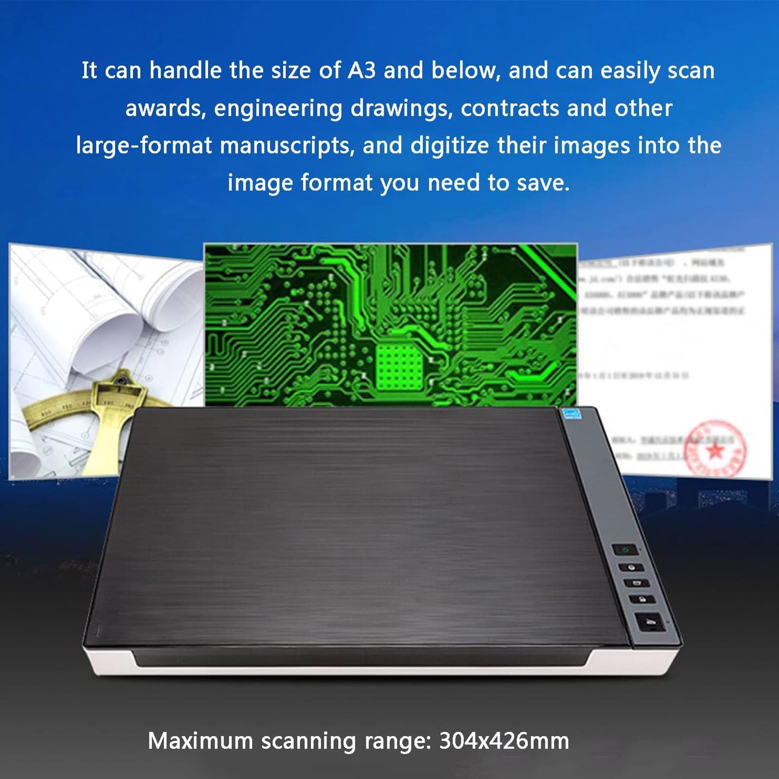 Scanner A3 Grande Formato A Colori per Foto E Documenti, Scanner Piano Ottico 1200 dpi, Velocità Ultra Rapida 8 s, Sensore Coperchio Automatico E PDF con Un Click per Ufficio Scuola E Biblioteca