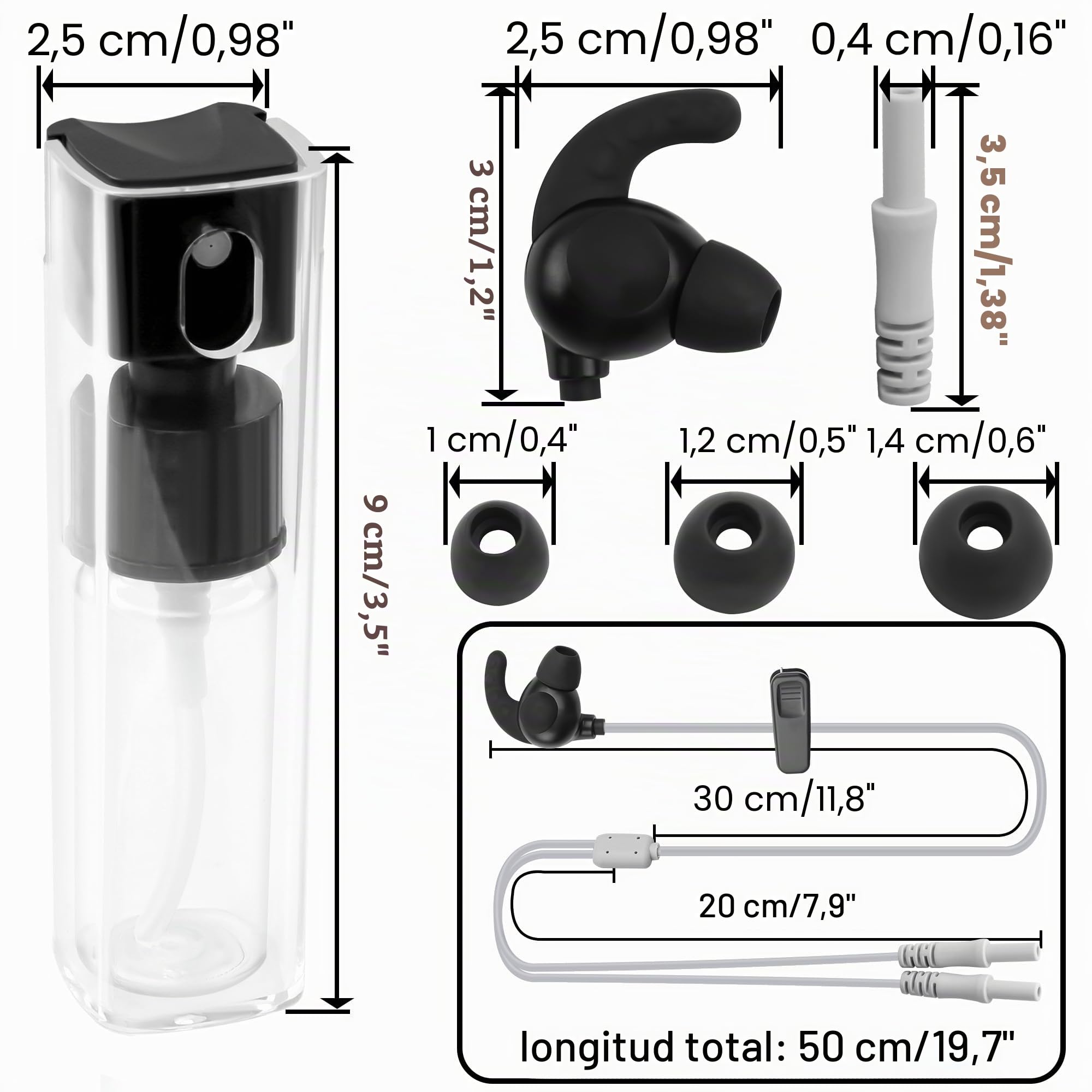 Estimulación del nervio vago con tapón auricular para conector de pin hembra de 2.0mm con botella de spray y 2 puntas reemplazables para auriculares, compatible con AVNS y TaVNS 0.35M