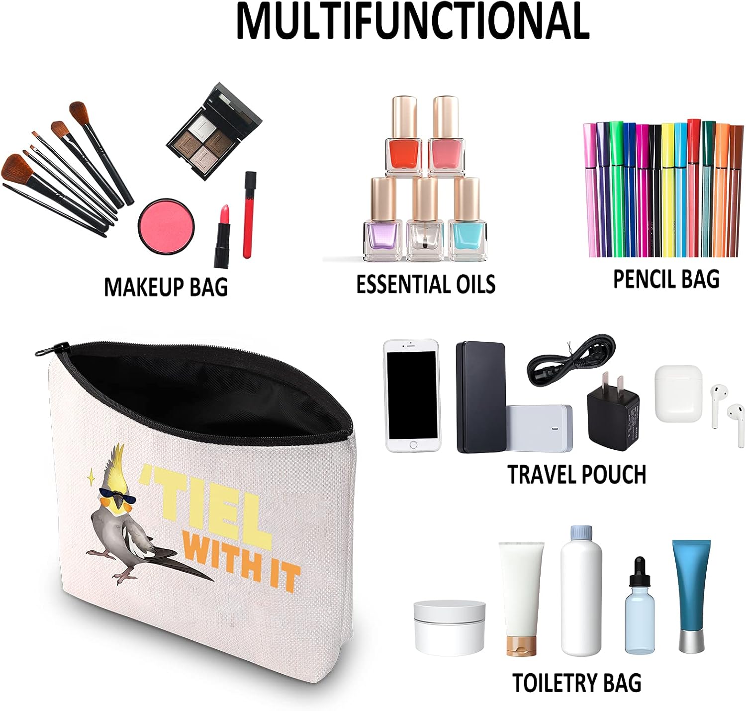 G2TUP Cockatiel Lover Gift Cockatiel Makeup Bag Tiel With It Cosmetic Bag Cockatiel Parrot Bird Owner Gift Bird Lover Travel Pouch (Tiel With It White Bag) - Image 6