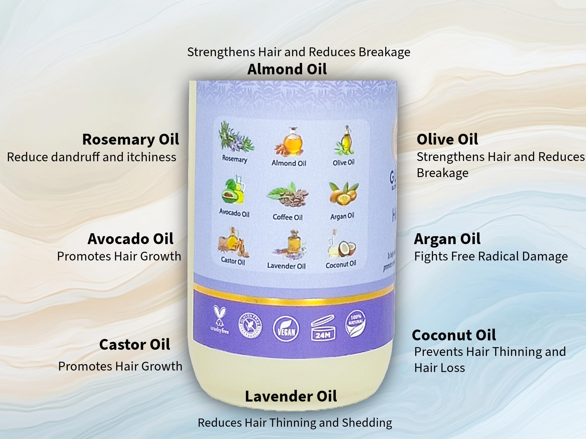 GLOWFINITY Hair Growth Oil with Rosemary, Castor, Coconut, Almond and Argan Scalp Oil for Hair Growth and Thickness 60 ml, Vegan - Image 4