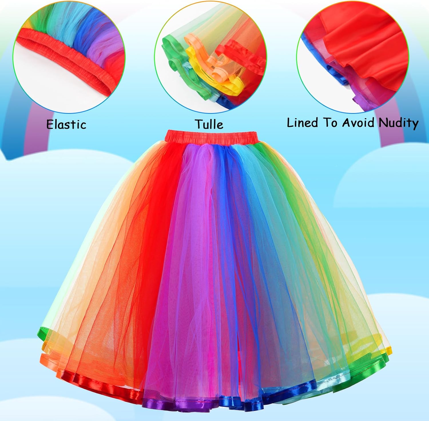 Rainbow Tutu Womens, Rainbow Skirt Rainbow Puffy Tutu Layered Tulle Petticoat Skirt for Adults Party Performances Skirts Halloween Clothes for Women - Image 3