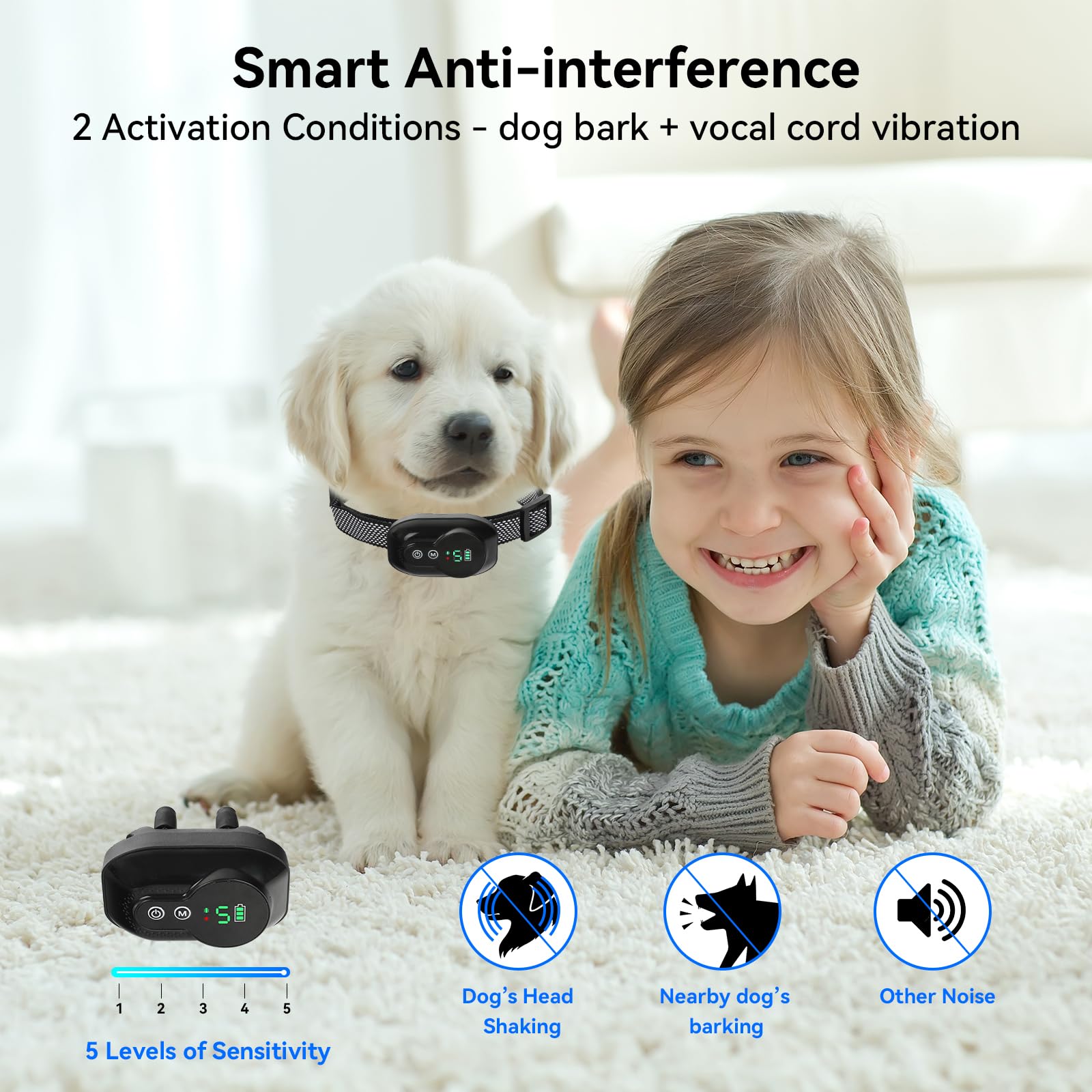 Collar Antiladridos Perros Recargable - Collar Vibración Perros con Sensibilidad Ajustables, Impermeable IP67 Collar Automático Eficaz y Cómodo Antiladridos para Perro Pequeño/Mediano/Grande