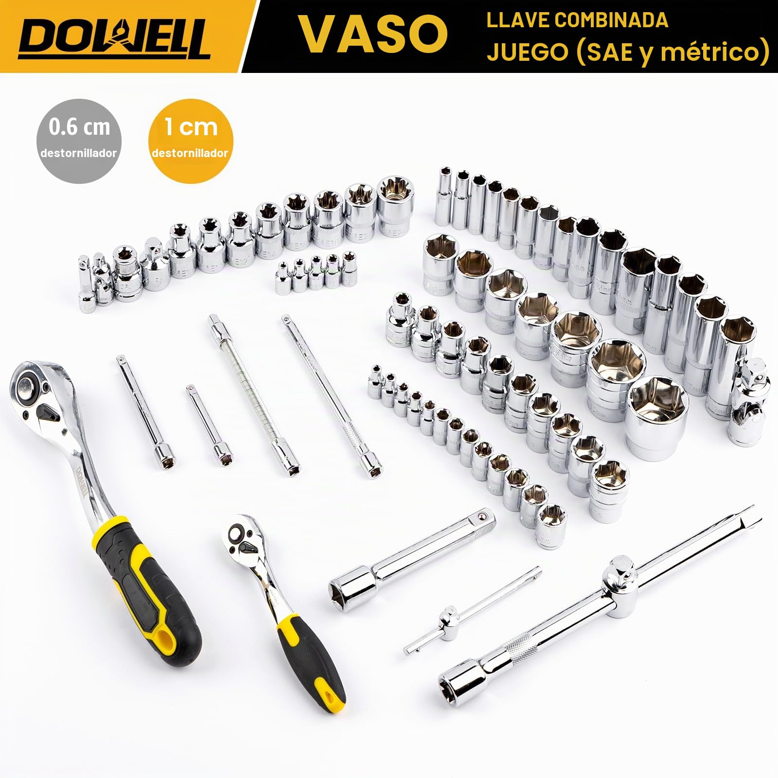 DOWELL Juego de herramientas de 132 piezas, kit de herramientas manuales profesionales para mecánicos de automóviles, todo en uno para reparaciones de autos, motocicletas, motores y garajes con