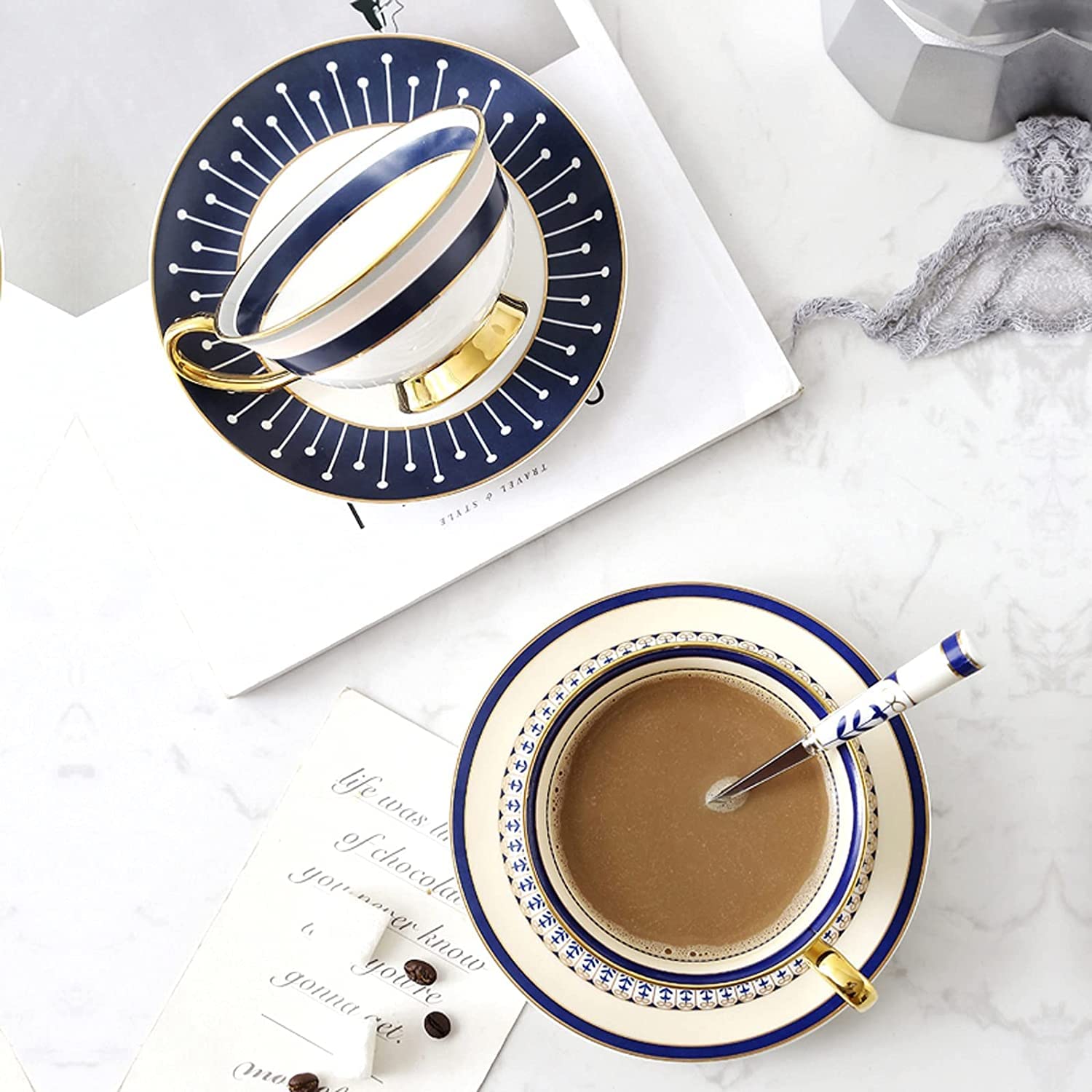 Filiżanka Do Kawy Z Porcelany Kostnej, Filiżanka Na Śniadanie, Kubki Do Kawy Zestaw Filiżanek Do Kawy Z Porcelany Kostnej Luksusowy Wykwintny Prosty Filiżanka Ze Spodkiem(A)
