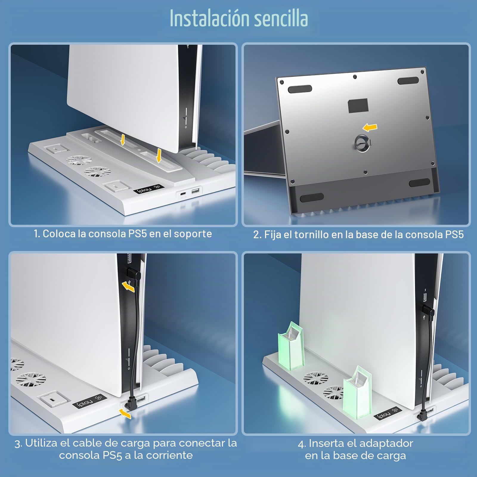 Soporte PS5 con Ventilador y Estación Carga Mando PS5, Multifuncional Soporte Refrigeración con Indicador LED Accesorios Playstation 5 15 Ranuras de Juegos(Edición Disc&Digital) (Blanco)