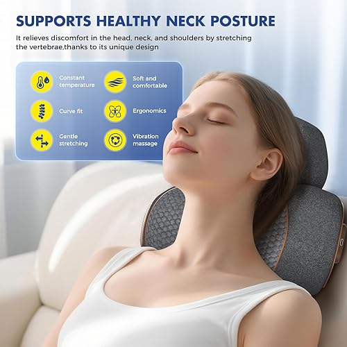 Miniatura 2 de Almohada masajeadora de cuello con calor, shiatsu 3 en 1 y tracción cervical para aliviar el dolor, masajeador ergonómico de hombros y corrector de