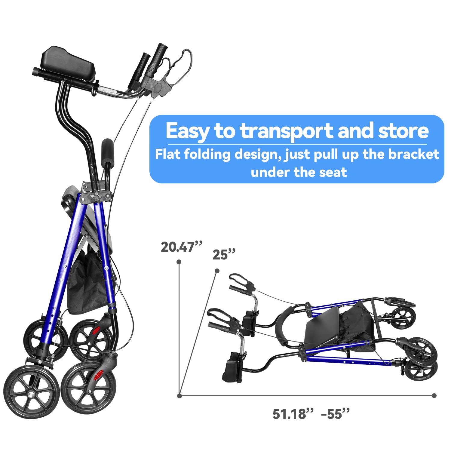 Walroll Walkers for Seniors with Seat, Stand UP Rollator Walkers, Tall Folding Upright Rolling
