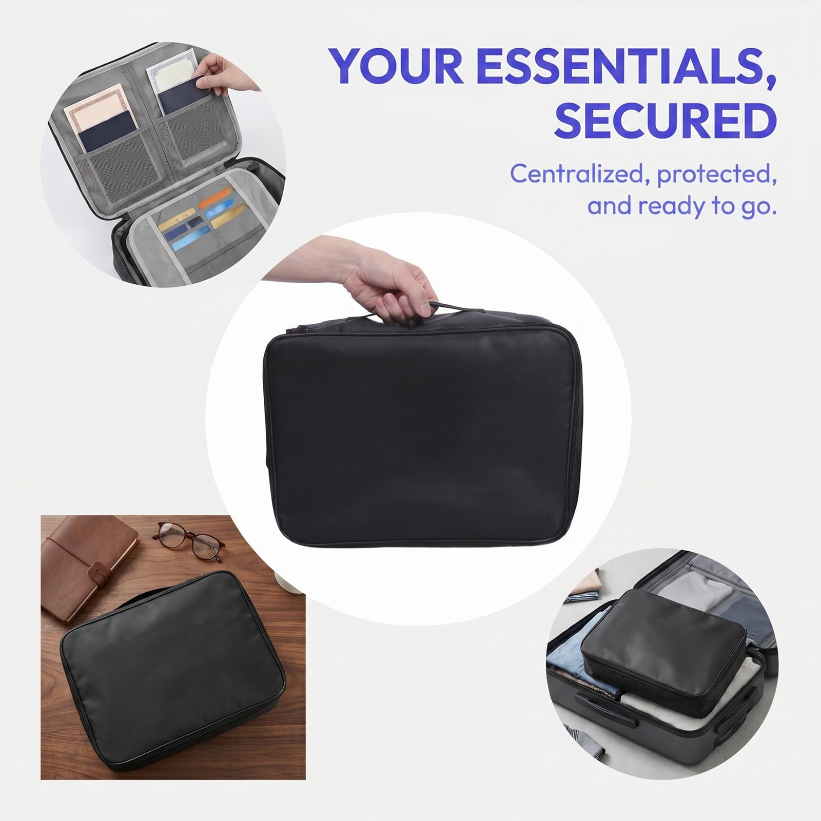 Artibetter Scatola organizer per documenti ignifuga con cerniera, tasche a rete, scomparti per carte, borsa portadocumenti ignifuga portatile per, documenti importanti, certificati, carte