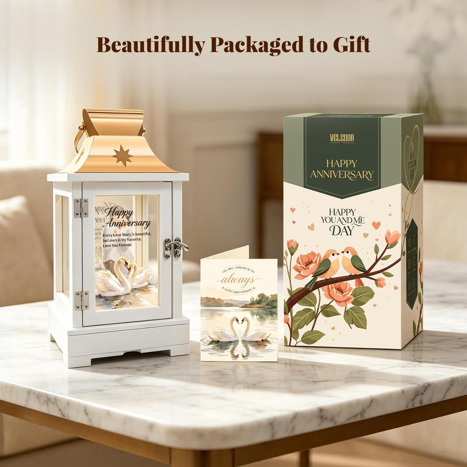 Wedding Anniversary Lantern Gift for Couple Wife Women Her Husband with Keepsake Drawer, Best Anniversary Wedding Gift for Couple Wife Parents 1st, 5th, 25th, 50th