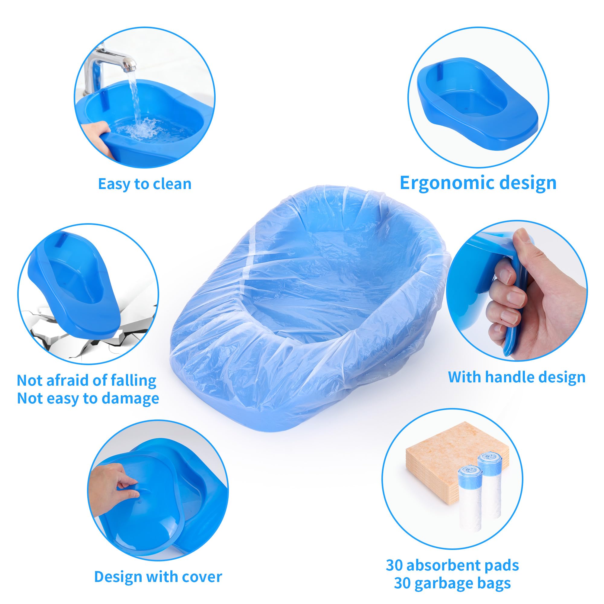 Set di padelle usa e getta con 30 cuscinetti e 30 sacchetti di rivestimento, padella per uomini e donne, padella resistente per ospedale casa anziani, pazienti costretti a letto