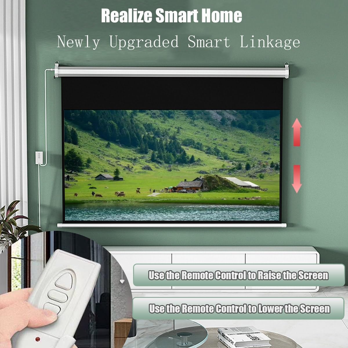 Schermo per proiettore Elettrico da 60 Pollici, Schermo motorizzato ad Alto Guadagno da 2,5 Pollici, Schermo per Film da 72 Pollici con Telecomando, Schermo per Home Theater, Cinema, Ufficio